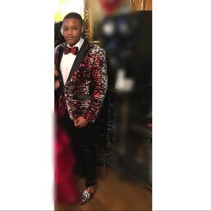 Red/Black/White Sequin Prom Outfit.